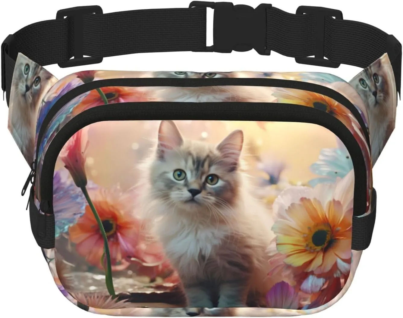 Sitting kitty Fitness travel shoulder bag, fashionable and casual waist bag, square double-layer waist bag