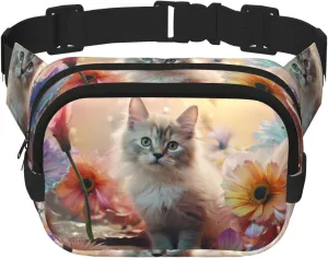 Sitting kitty Fitness travel shoulder bag, fashionable and casual waist bag, square double-layer waist bag