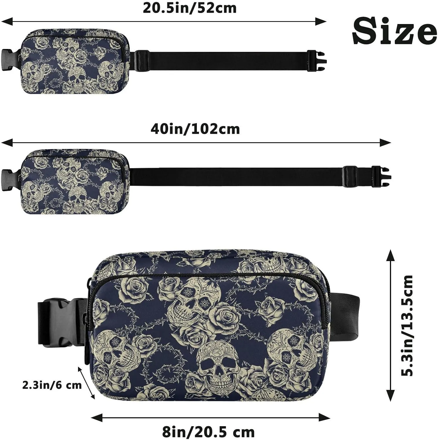 Skull Belt Bag for Women Fanny Pack Travel Waist Bags Lightweight for Traveling Casual Running Hiking Cycling