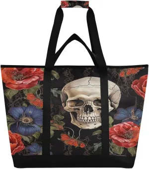 Skull Reusable Insulated Lunchbox Cooler Bag, Leakproof Kitchen Grocery Bag Collapsible Portable Cooler Tote Bag for Picnic, Camping, Office, Travel