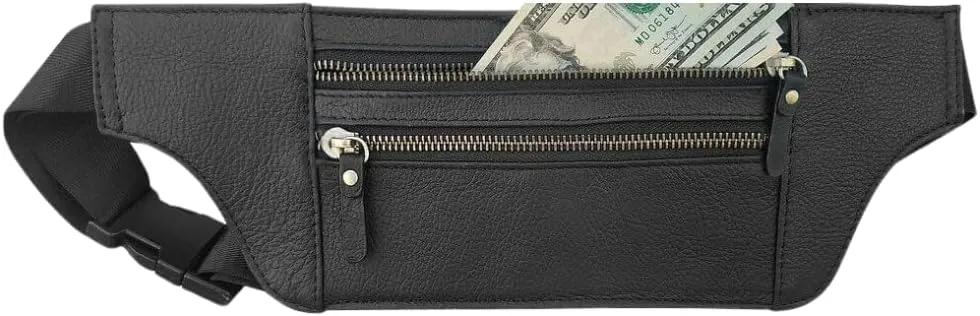 Skyway Leather Travel Money Belt Hidden Travel Fanny Pack Slim Waist Bag