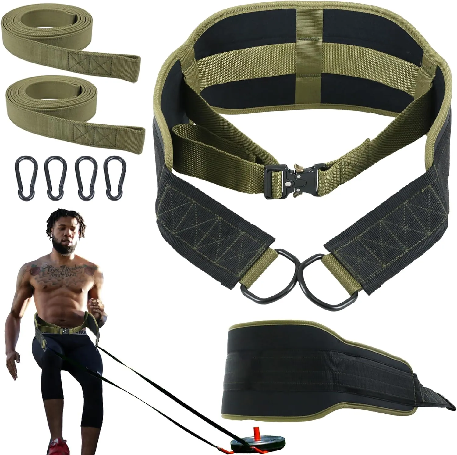 Sled Pulling Belt, Adjustable Weight Belt for Pulling with 2 Pulling Straps, Belt for Sled Pulling