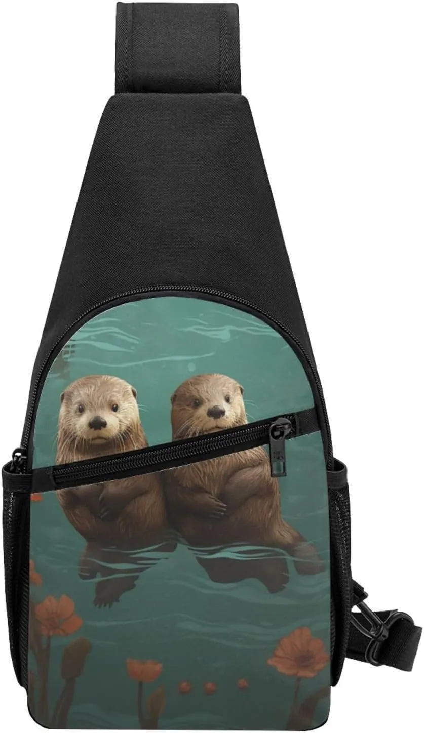 Sling Backpack Crossbody Sling Bag Otters in Love Chest Bag Daypack Fanny Pack Cross Body Bag for Outdoors Hiking