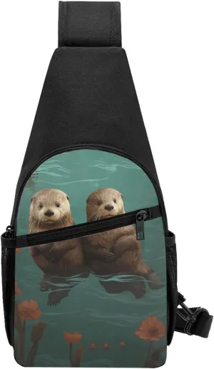 Sling Backpack Crossbody Sling Bag Otters in Love Chest Bag Daypack Fanny Pack Cross Body Bag for Outdoors Hiking