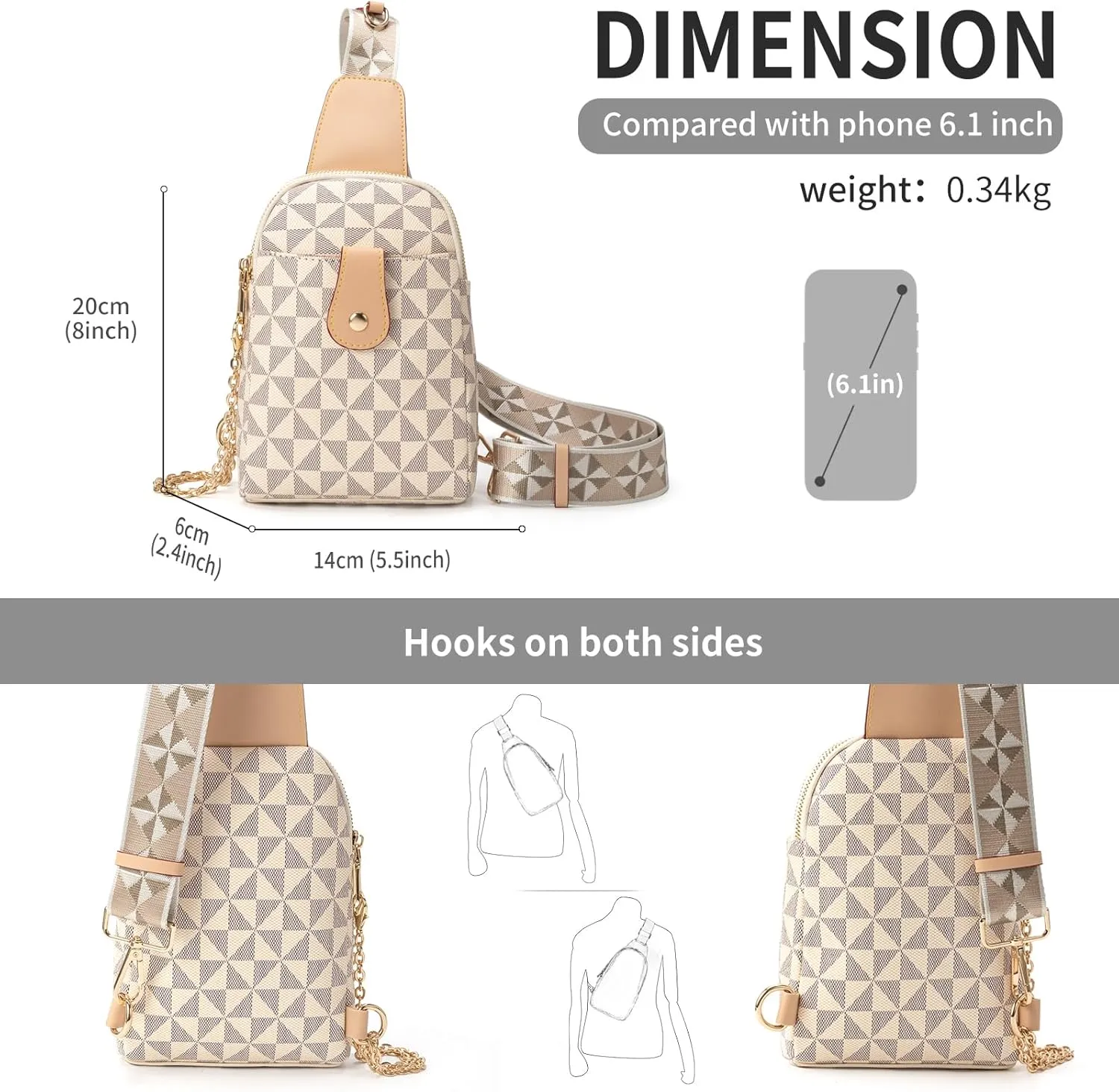 Sling Bag for Women, Crossbody Fanny Pack - Lightweight Chest Bag for Travel, Adjustable Strap & Hidden Pocket
