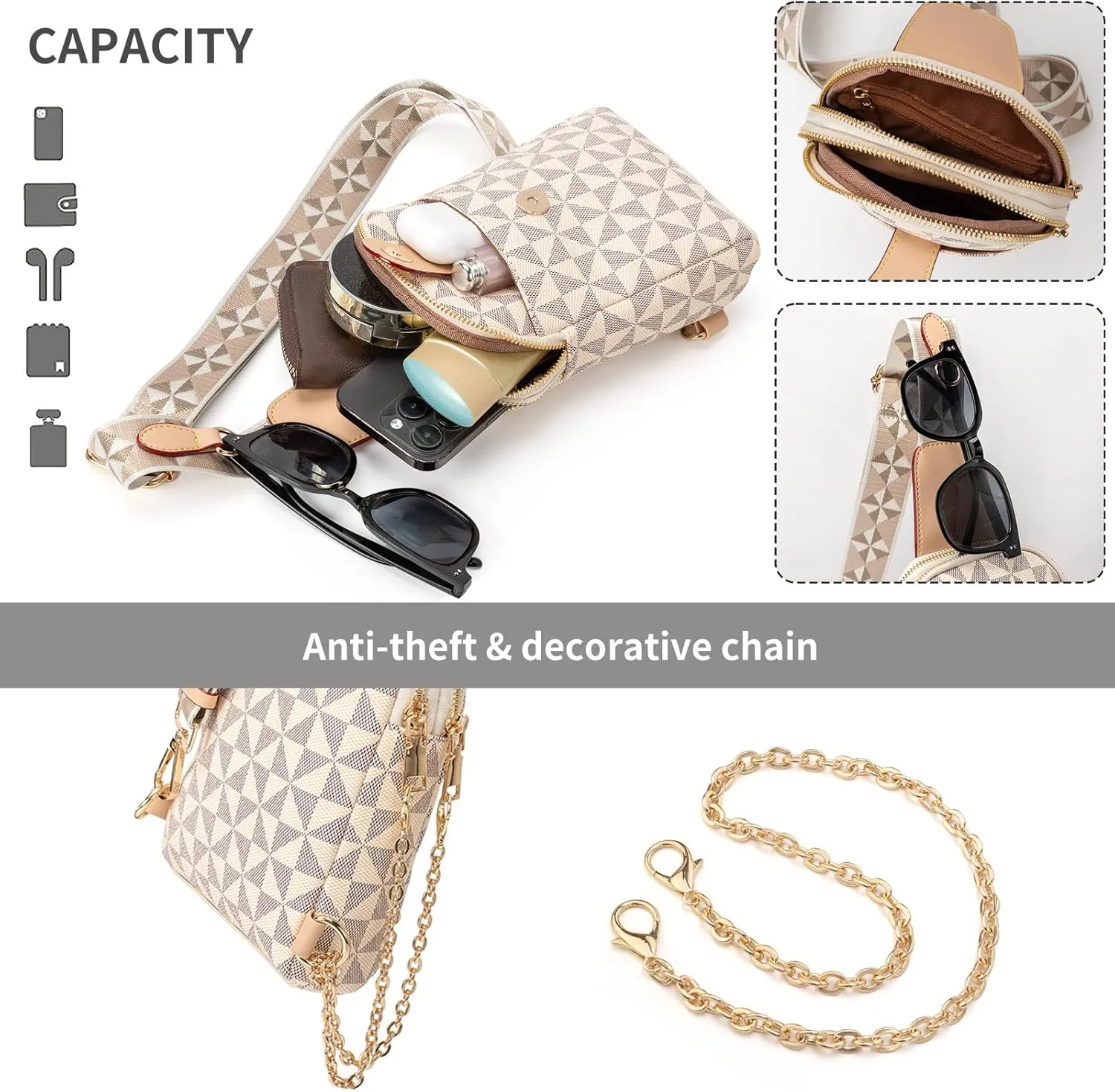 Sling Bag for Women, Crossbody Fanny Pack - Lightweight Chest Bag for Travel, Adjustable Strap & Hidden Pocket
