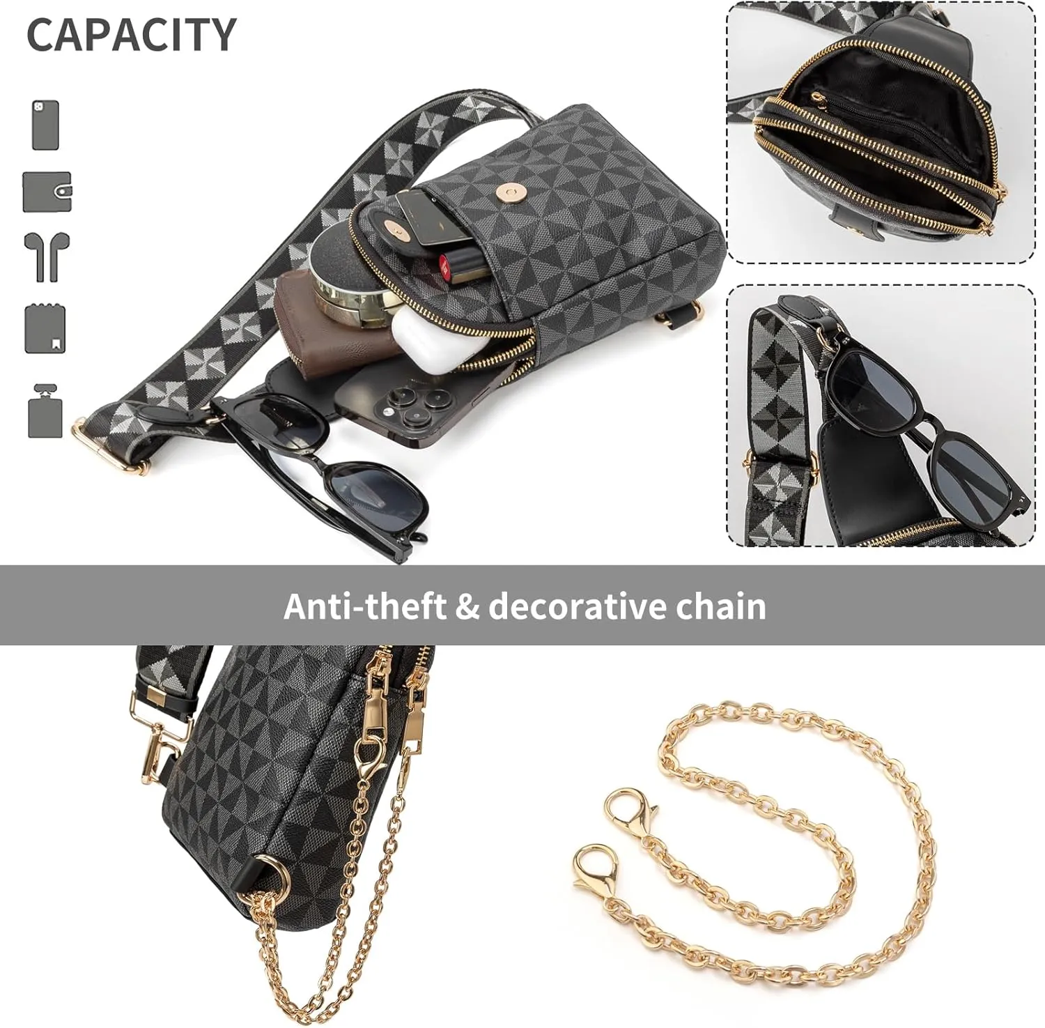 Sling Bag for Women, Crossbody Fanny Pack - Lightweight Chest Bag for Travel, Adjustable Strap & Hidden Pocket
