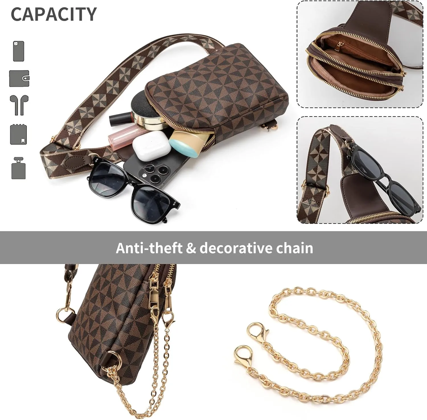 Sling Bag for Women, Crossbody Fanny Pack - Lightweight Chest Bag for Travel, Adjustable Strap & Hidden Pocket