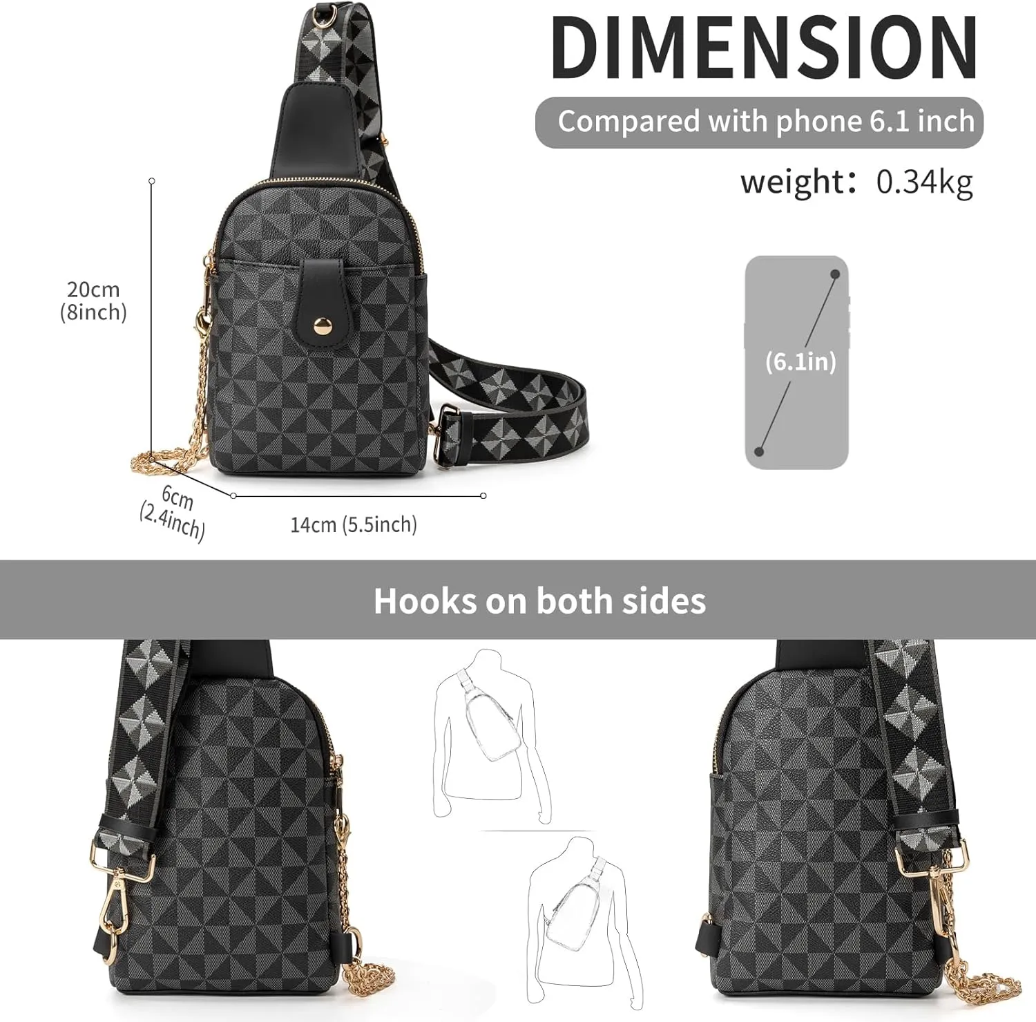 Sling Bag for Women, Crossbody Fanny Pack - Lightweight Chest Bag for Travel, Adjustable Strap & Hidden Pocket