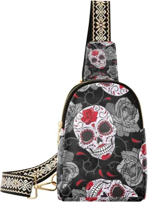 Sling Bag for Women Gothic Skulls Roses and Thorns Crossbody Backpack Purse Small Cross Body Bags Travel Shoulder Bags Chest Bag Casual Daypack