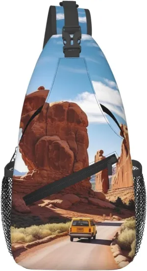 Sling Bag for Women Men Chest Bag Arches national park entrance Crossbody Bag Sling Backpack Fanny Packs Hiking Daypack for Travel