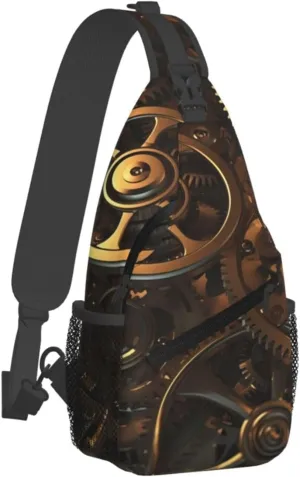 Sling Bag for Women Men Chest Bag Cool Steampunk Gears Crossbody Bag Small Sling Backpack Fanny Packs Hiking Daypack
