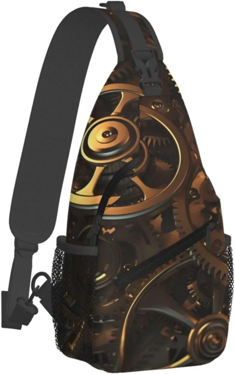 Sling Bag for Women Men Chest Bag Cool Steampunk Gears Crossbody Bag Small Sling Backpack Fanny Packs Hiking Daypack