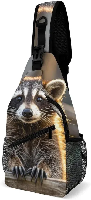 Sling Bag for Women Men Chest Bag Cute Raccoon Crossbody Bag Small Sling Backpack Daypack Fanny Packs