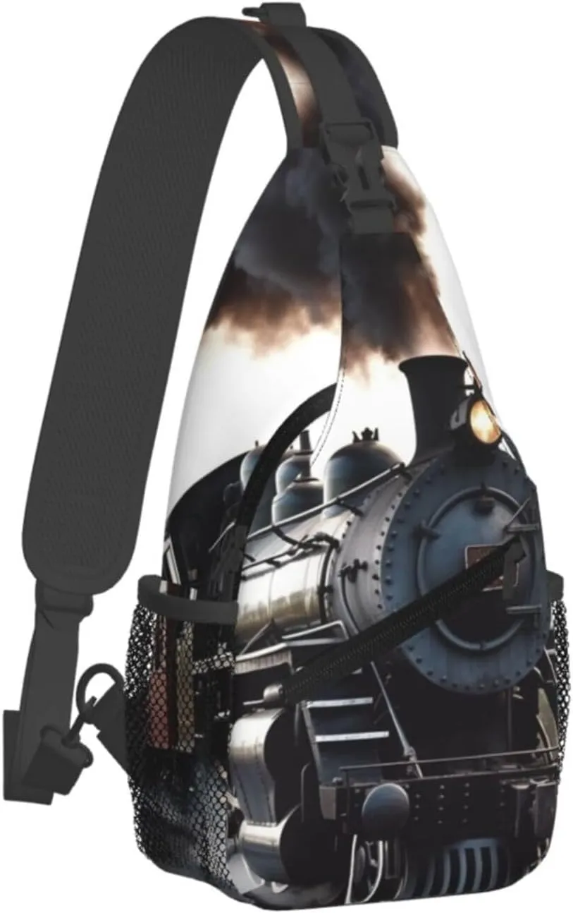 Sling Bag for Women Men Chest Bag Steam Train Crossbody Bag Small Sling Backpack Fanny Packs Hiking Daypack