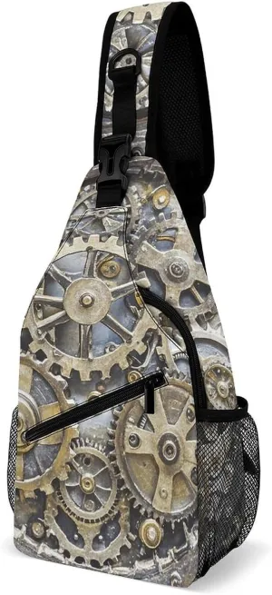 Sling Bag for Women Men Chest Bag Steampunk Mechanical Gears Crossbody Bag Small Sling Backpack Daypack Fanny Packs