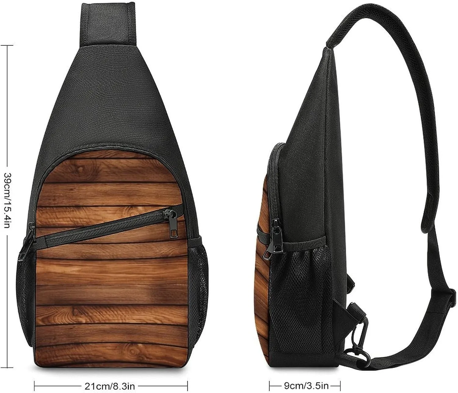Sling Bag for Women Men Crossbody Bag Chest Bag Brown Wooden Sling Backpack Fanny Packs Travel Hiking Daypack