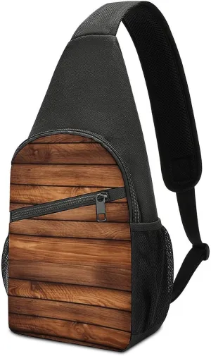 Sling Bag for Women Men Crossbody Bag Chest Bag Brown Wooden Sling Backpack Fanny Packs Travel Hiking Daypack