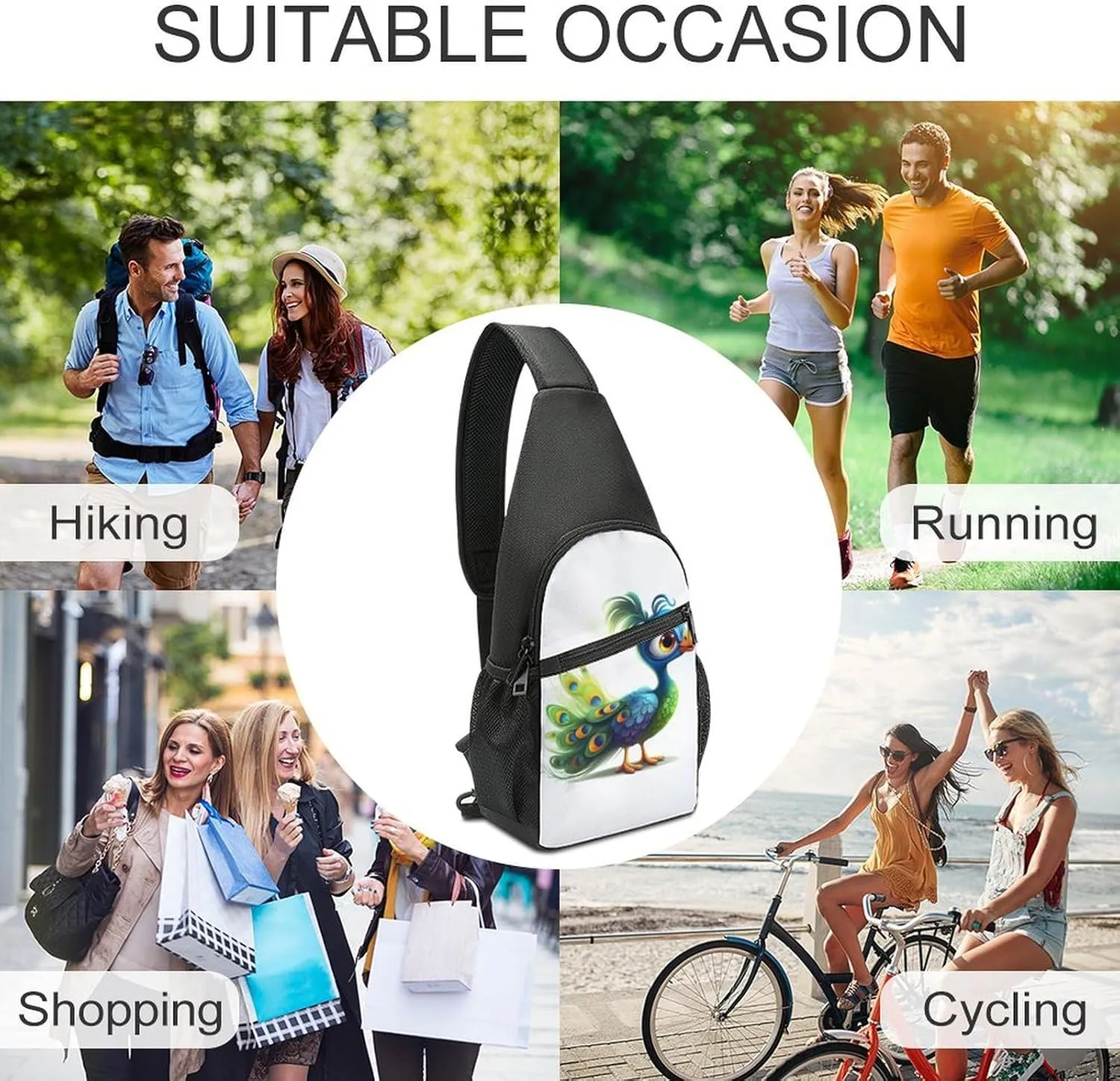 Sling Bag for Women Men Crossbody Bag Chest Bag Brown Wooden Sling Backpack Fanny Packs Travel Hiking Daypack