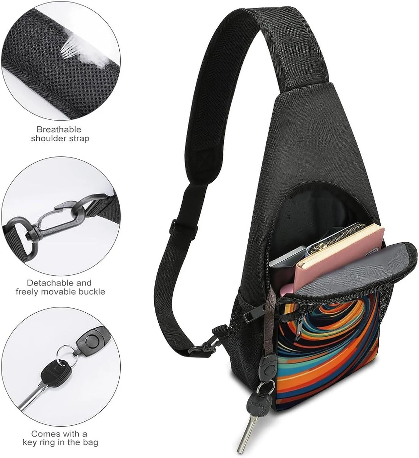 Sling Bag for Women Men Crossbody Bag Chest Bag Colorful Cute Pig Sling Backpack Fanny Packs Travel Hiking Daypack