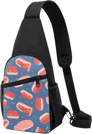 Sling Bag for Women Men Crossbody Shoulder Bag Meat slices pattern Chest Bag Small Sling Backpack Daypack Fanny Packs