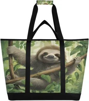 Sloth on The Branch Reusable Insulated Lunchbox Cooler Bag, Leakproof Kitchen Grocery Bag Collapsible Portable Cooler Tote Bag for Picnic, Camping, Office, Travel