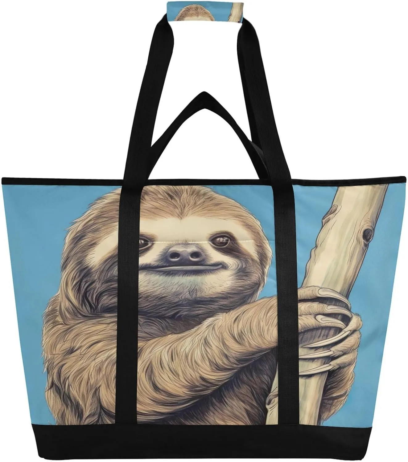 Sloth on The Branch Reusable Insulated Lunchbox Cooler Bag, Leakproof Kitchen Grocery Bag Collapsible Portable Cooler Tote Bag for Picnic, Camping, Office, Travel