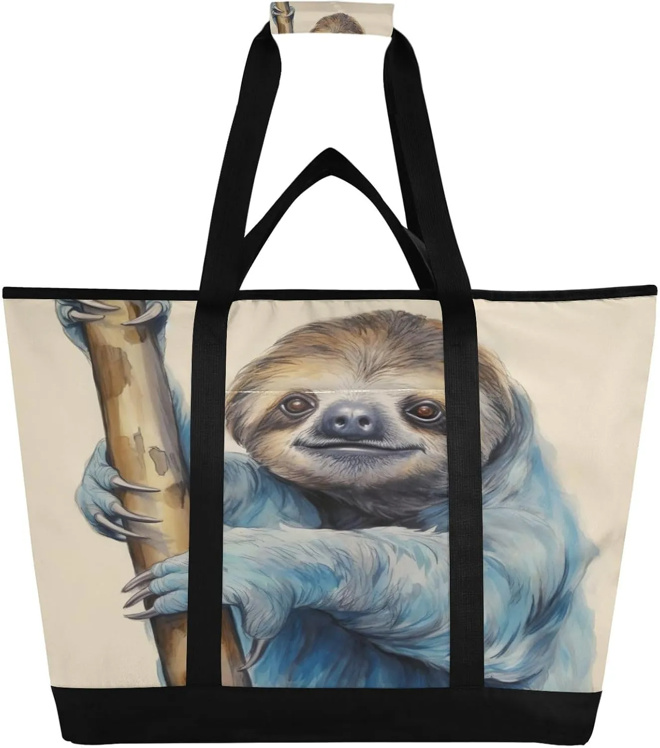 Sloth on The Branch Reusable Insulated Lunchbox Cooler Bag, Leakproof Kitchen Grocery Bag Collapsible Portable Cooler Tote Bag for Picnic, Camping, Office, Travel