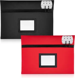 SMARTAKE 2-Pack Money Bags with Lock, Bank Deposit Bags with Zipper, Durable Oxford Cash Bags, Waterproof Valuable Storage Bags for Checks Cards Notary Supplies Documents, 11.3" x 8.3" (Black & Red)