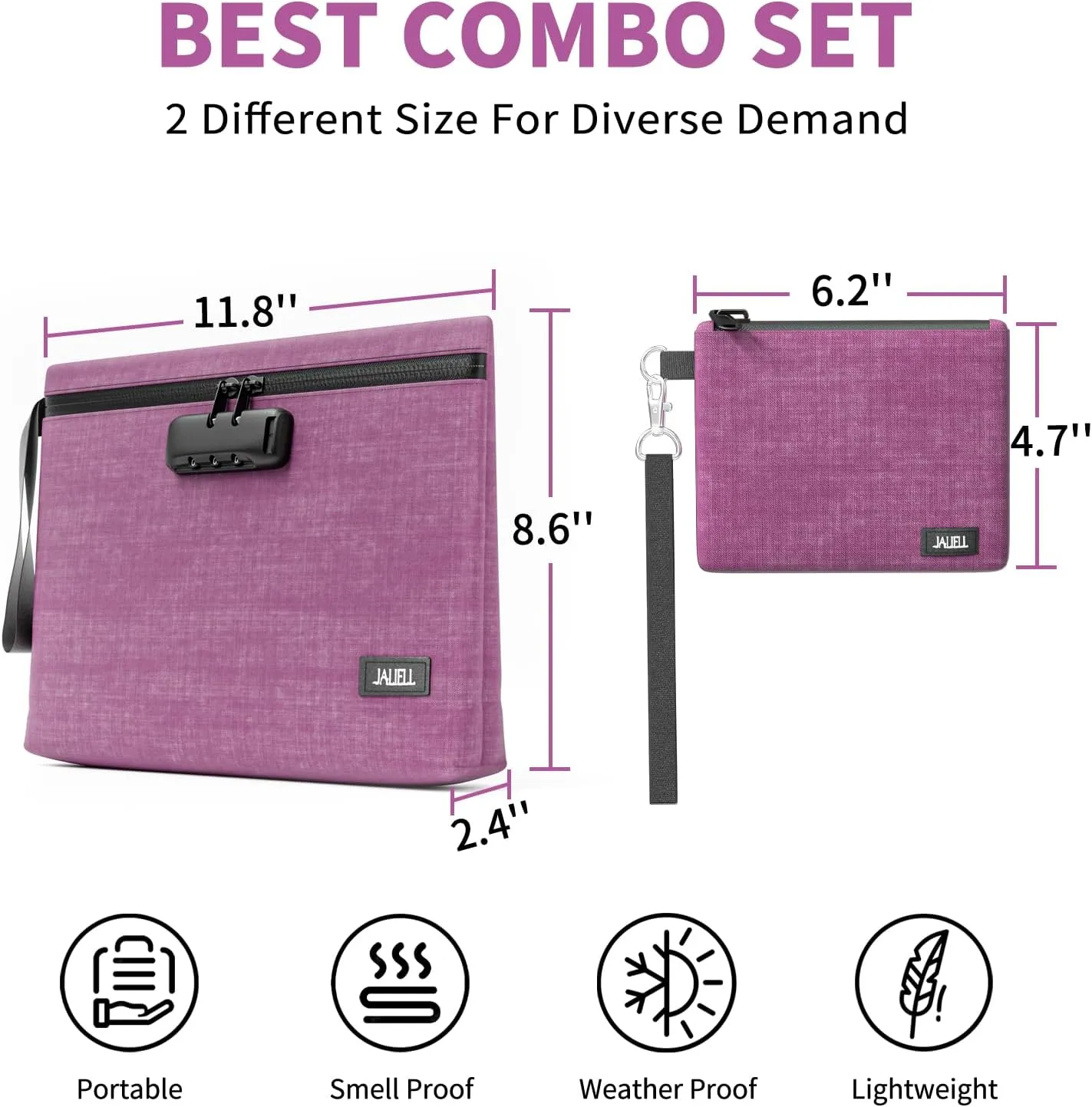Smell Proof Bag with Lock 11.8"x8.6" and Smell Proof Pouch - 2 Pack Odor Proof Stash Bag, Carbon Lined Smell Proof Case Containe, Small Smell Proof Bag, Travel Scent Proof Bag Storage