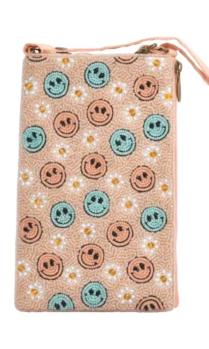 Smiley Face Beaded Crossbody Bag