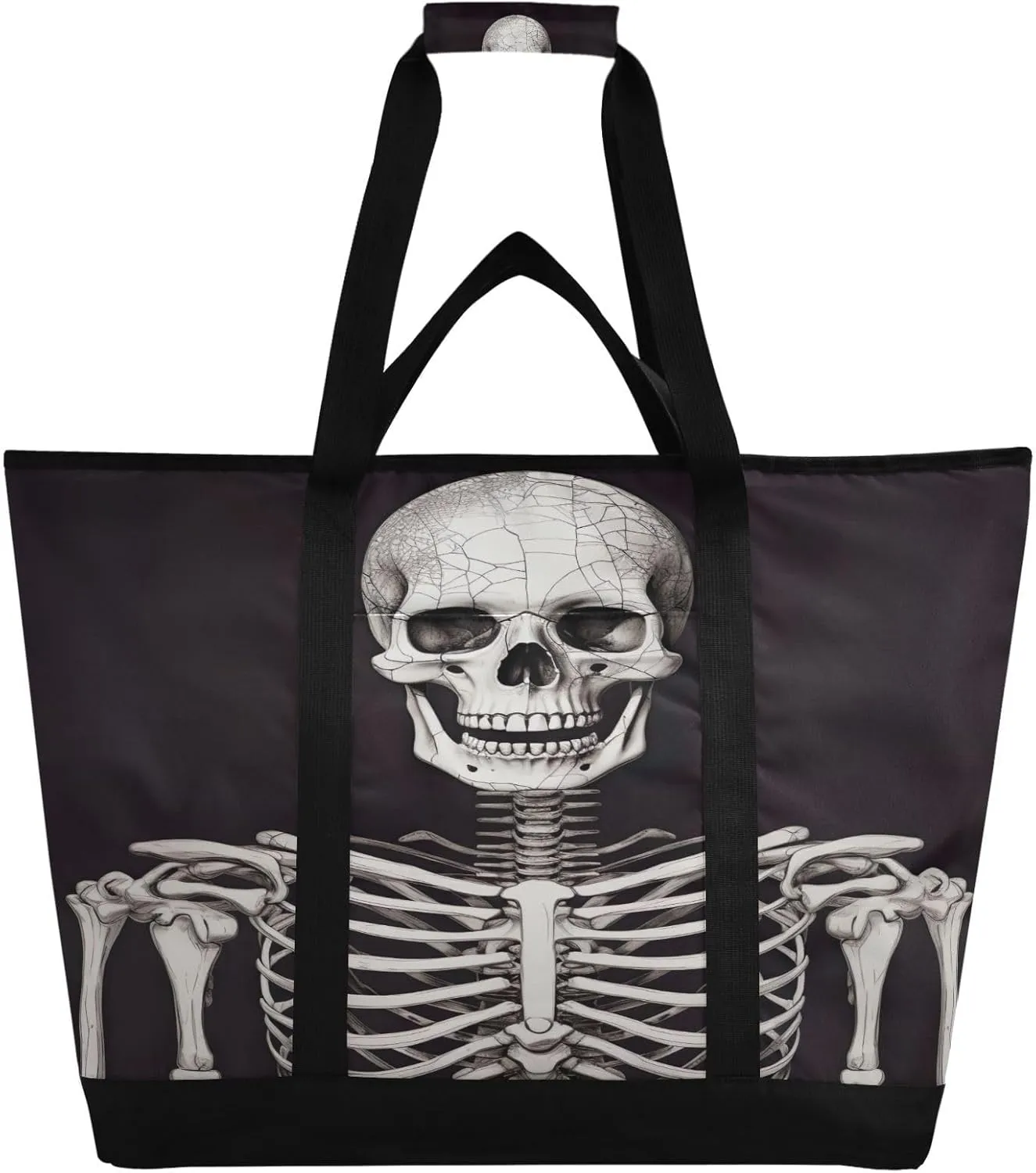 Smiling Skull Reusable Insulated Lunchbox Cooler Bag, Leakproof Kitchen Grocery Bag Collapsible Portable Cooler Tote Bag for Picnic, Camping, Office, Travel