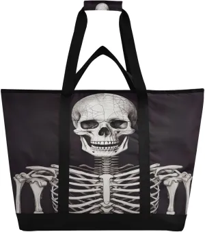 Smiling Skull Reusable Insulated Lunchbox Cooler Bag, Leakproof Kitchen Grocery Bag Collapsible Portable Cooler Tote Bag for Picnic, Camping, Office, Travel