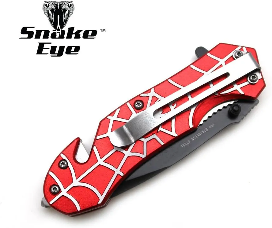 Snake Eye Tactical "Dark Fantasy Blades Heavy Duty Rescue Style 8-Inches Every Day Cary Hunting, Camping Folding Pocket-Folding EDC Knife (Silver & Red)