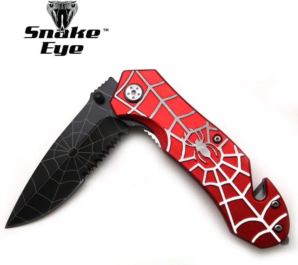 Snake Eye Tactical "Dark Fantasy Blades Heavy Duty Rescue Style 8-Inches Every Day Cary Hunting, Camping Folding Pocket-Folding EDC Knife (Silver & Red)