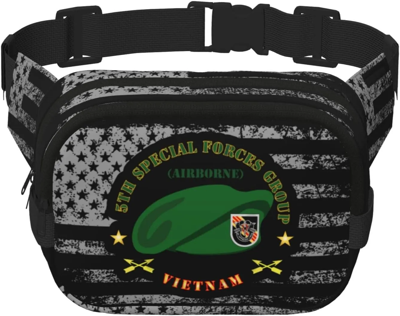 SOF 5th Special Forces Group Airborne Beret Vietnam Waist Pack Bag Fanny Pack for Men Hip Bum Bag with Adjustable Strap for Outdoors Workout Traveling Casual Running Hiking Cycling