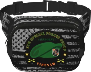 SOF 5th Special Forces Group Airborne Beret Vietnam Waist Pack Bag Fanny Pack for Men Hip Bum Bag with Adjustable Strap for Outdoors Workout Traveling Casual Running Hiking Cycling