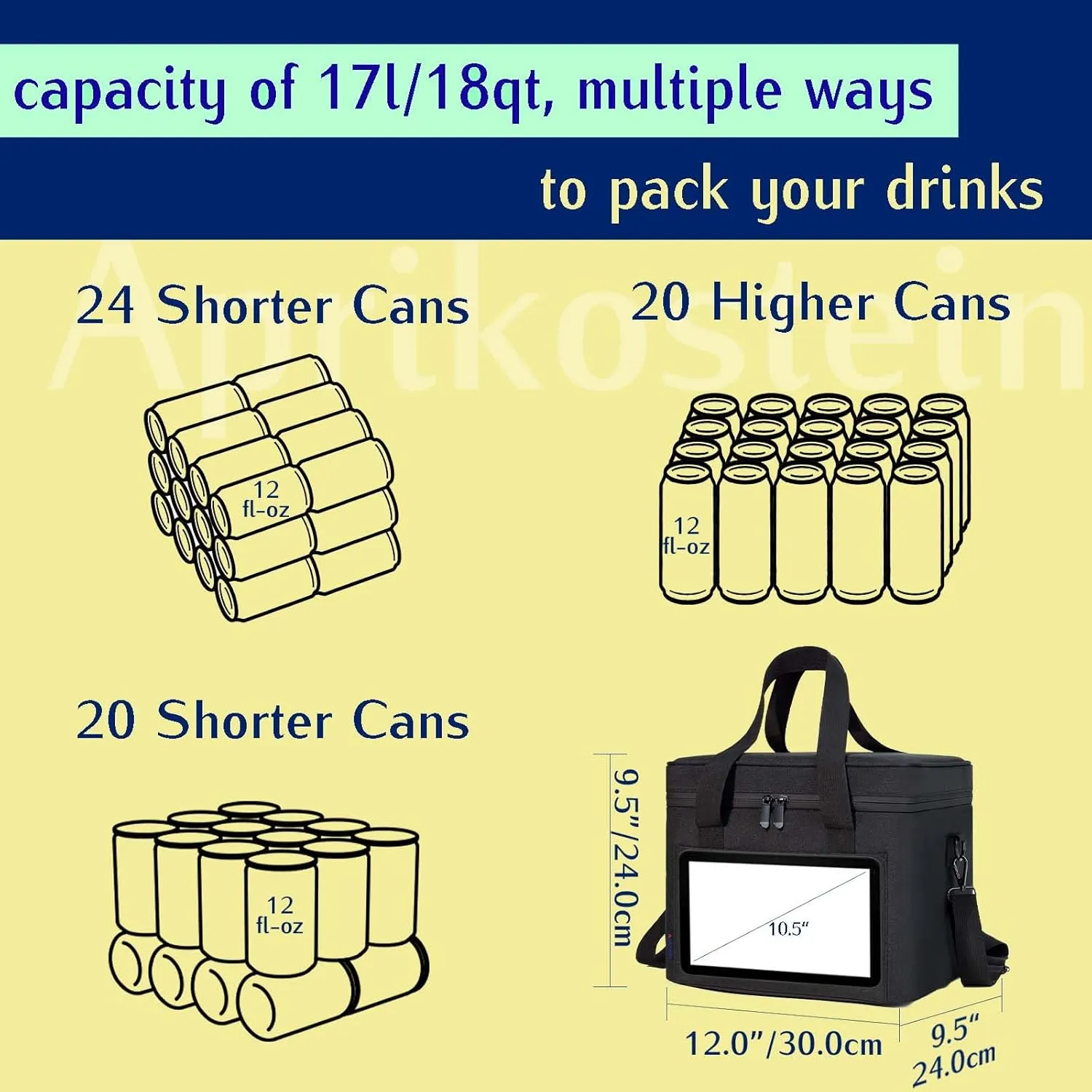 Soft Cooler Bag 24/20 Cans Collapsible Medium 18qt/17L/12in Large Lunch Bag Insulated Ice Chest Leakproof for Travel Car Beach Camping