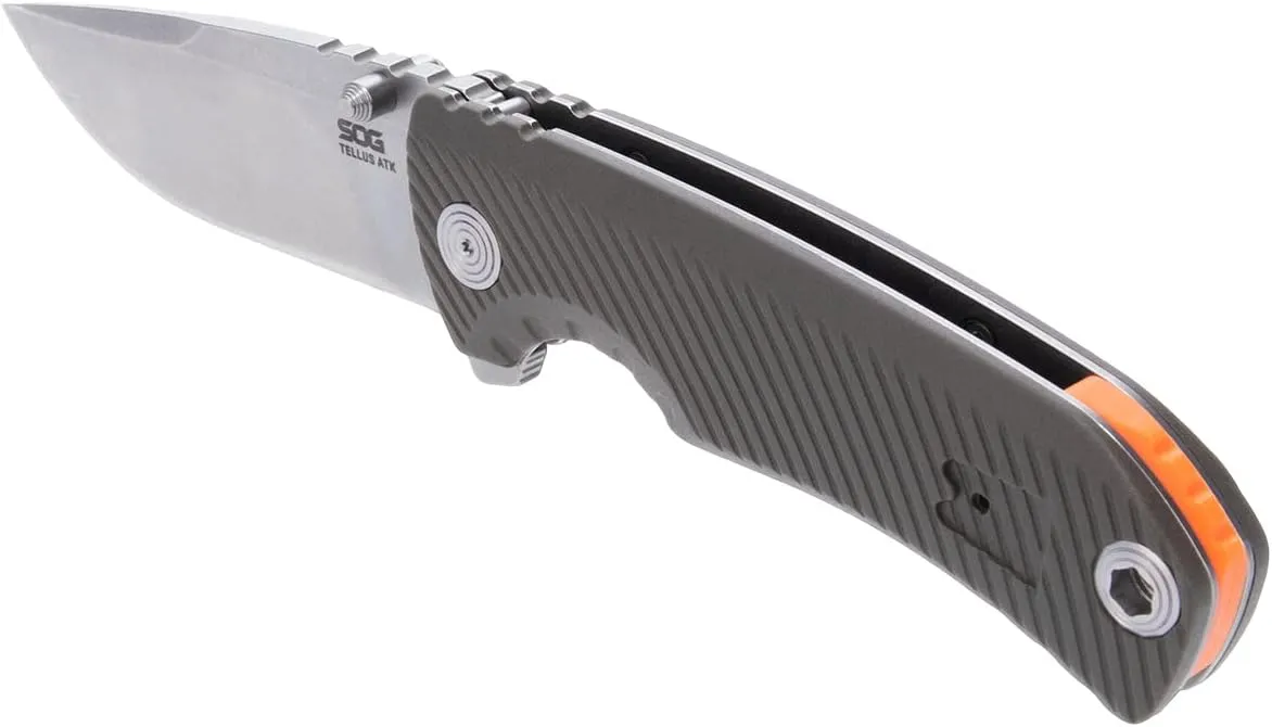 SOG Tellus ATK Outdoor Assisted Opening Frame Lock Folding Knives | Ambidextrous GRN Handle | CRYO 440C Stainless Steel Blade | Adjustable Belt Clip