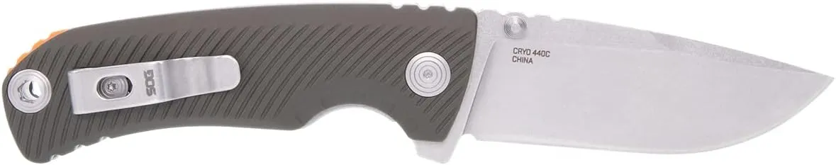 SOG Tellus ATK Outdoor Assisted Opening Frame Lock Folding Knives | Ambidextrous GRN Handle | CRYO 440C Stainless Steel Blade | Adjustable Belt Clip