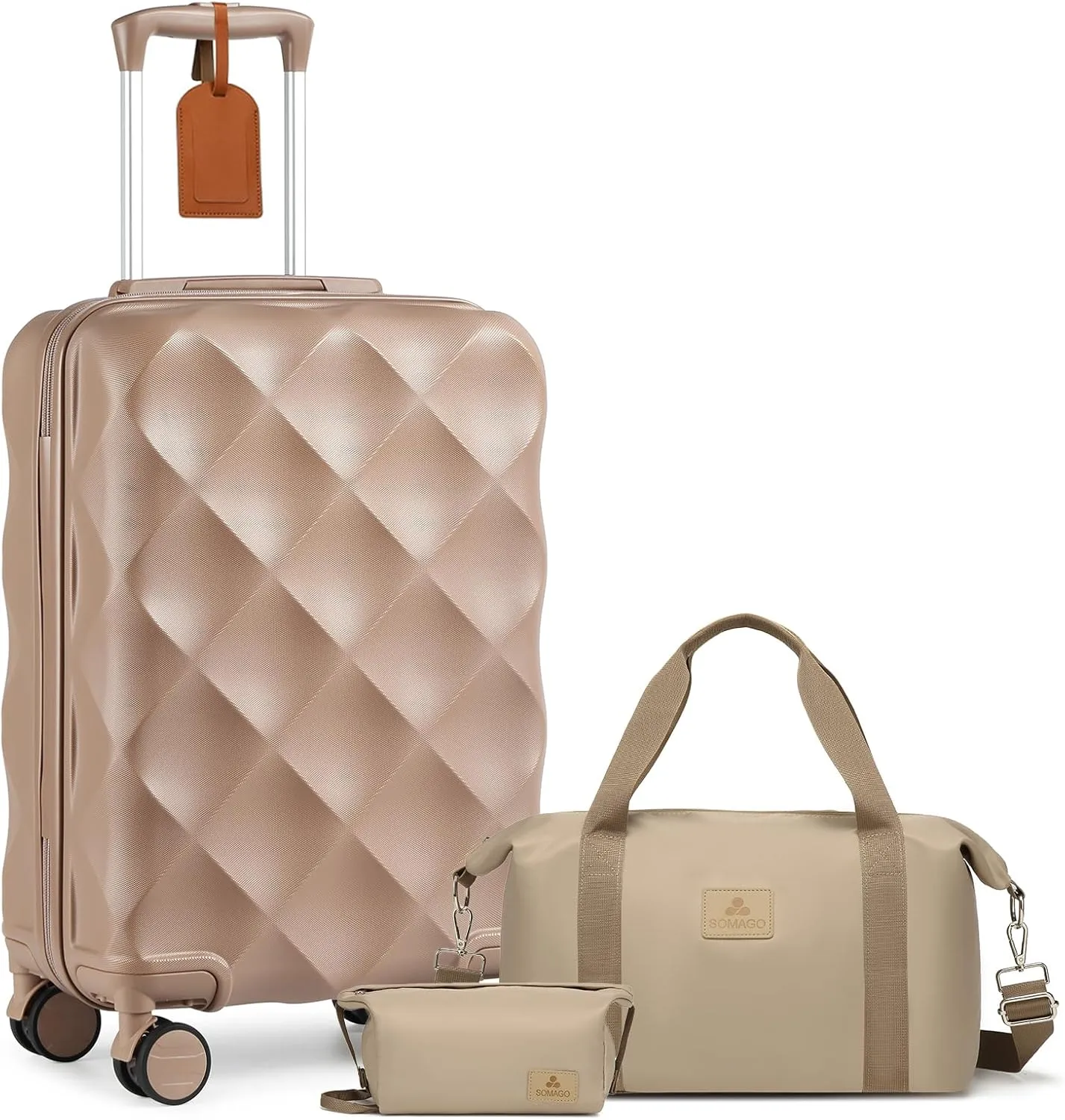 Somago Luggage Sets 20in Carry on Suitcase with TSA Lock YKK Zipper Spinner Wheels ABS Hardside Luggage 3 Piece Weekender Bags Travel Set, Khaki