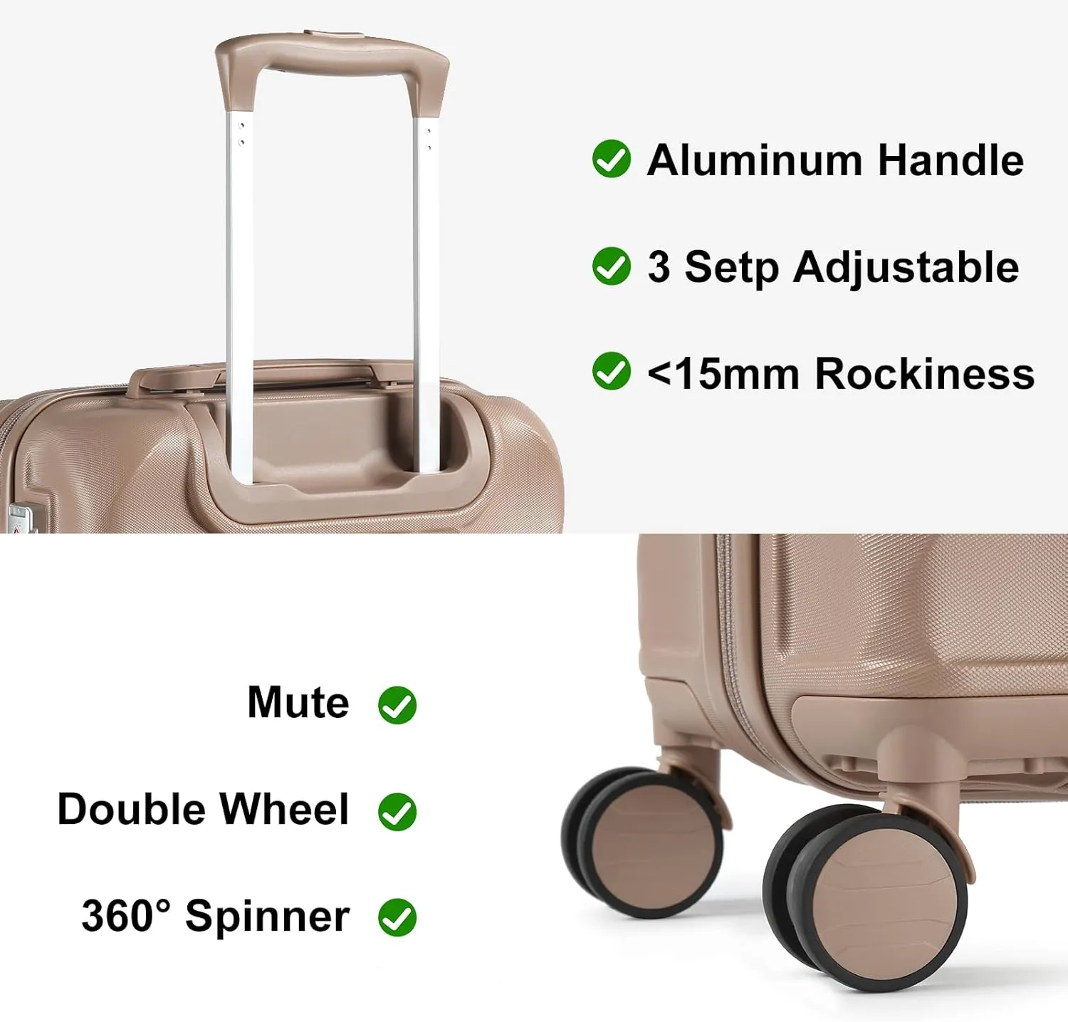Somago Luggage Sets 20in Carry on Suitcase with TSA Lock YKK Zipper Spinner Wheels ABS Hardside Luggage 3 Piece Weekender Bags Travel Set, Khaki