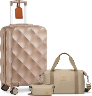 Somago Luggage Sets 20in Carry on Suitcase with TSA Lock YKK Zipper Spinner Wheels ABS Hardside Luggage 3 Piece Weekender Bags Travel Set, Khaki