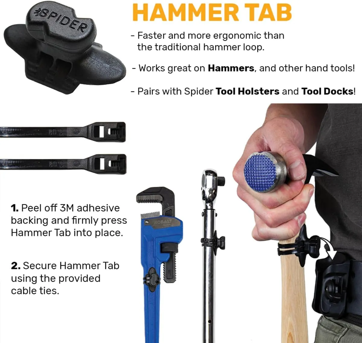 Spider Tool Holster - Pro Tape Measure   Hammer Holster Kit - Upgraded, Self Locking, Quick Draw Universal Tool Holder with Ambidextrous Thumb Lock - Compatible with All Major Brands