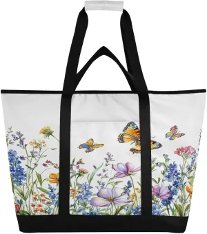 Spring Beautiful Spring Flowers Reusable Insulated Lunchbox Cooler Bag, Leakproof Kitchen Grocery Bag Collapsible Portable Cooler Tote Bag for Picnic, Camping, Office, Travel