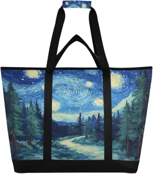 Starry Forest Reusable Insulated Lunchbox Cooler Bag, Leakproof Kitchen Grocery Bag Collapsible Portable Cooler Tote Bag for Picnic, Camping, Office, Travel