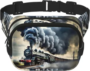 Steam Train Clouds Print Square Double Layer functionality Waist Bag Unisex Crossbody Pack Travel Workout