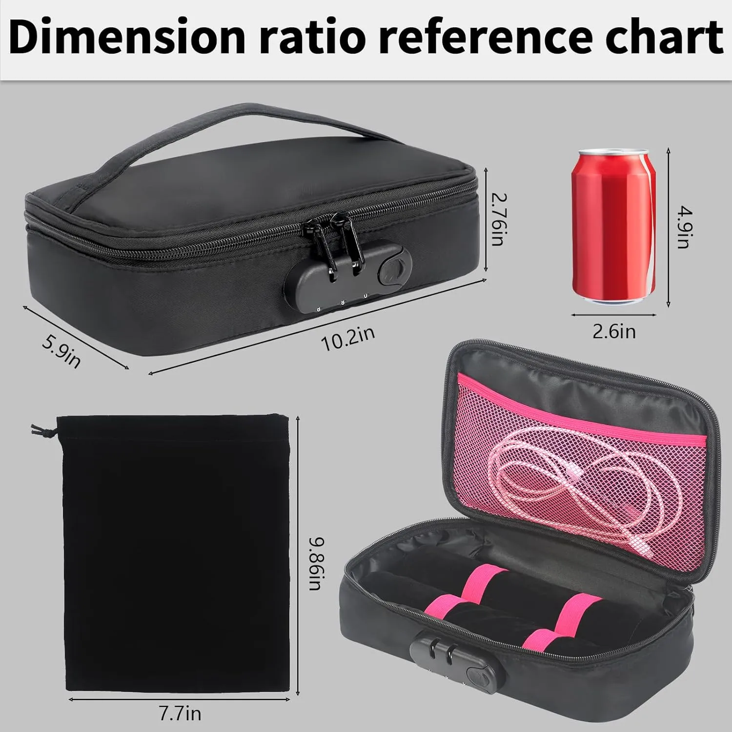 Storage Organizer Case with 2 Drawstring Bags,Discreet Lockable Toy Bag Storage Organizer for Women and Men, Portable Travel Bag with Combination Lock (Regular Model)