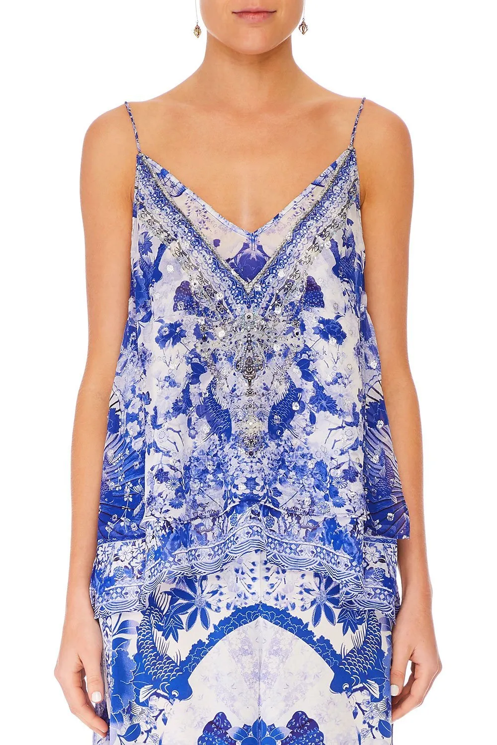 STRAP TOP WITH SHEER UNDERLAY THE FAN SEA