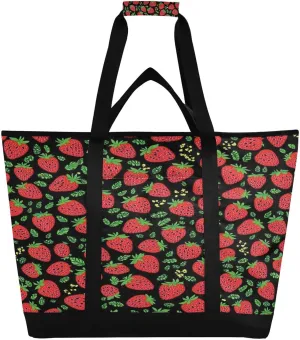Strawberry Reusable Insulated Lunchbox Cooler Bag, Leakproof Kitchen Grocery Bag Collapsible Portable Cooler Tote Bag for Picnic, Camping, Office, Travel